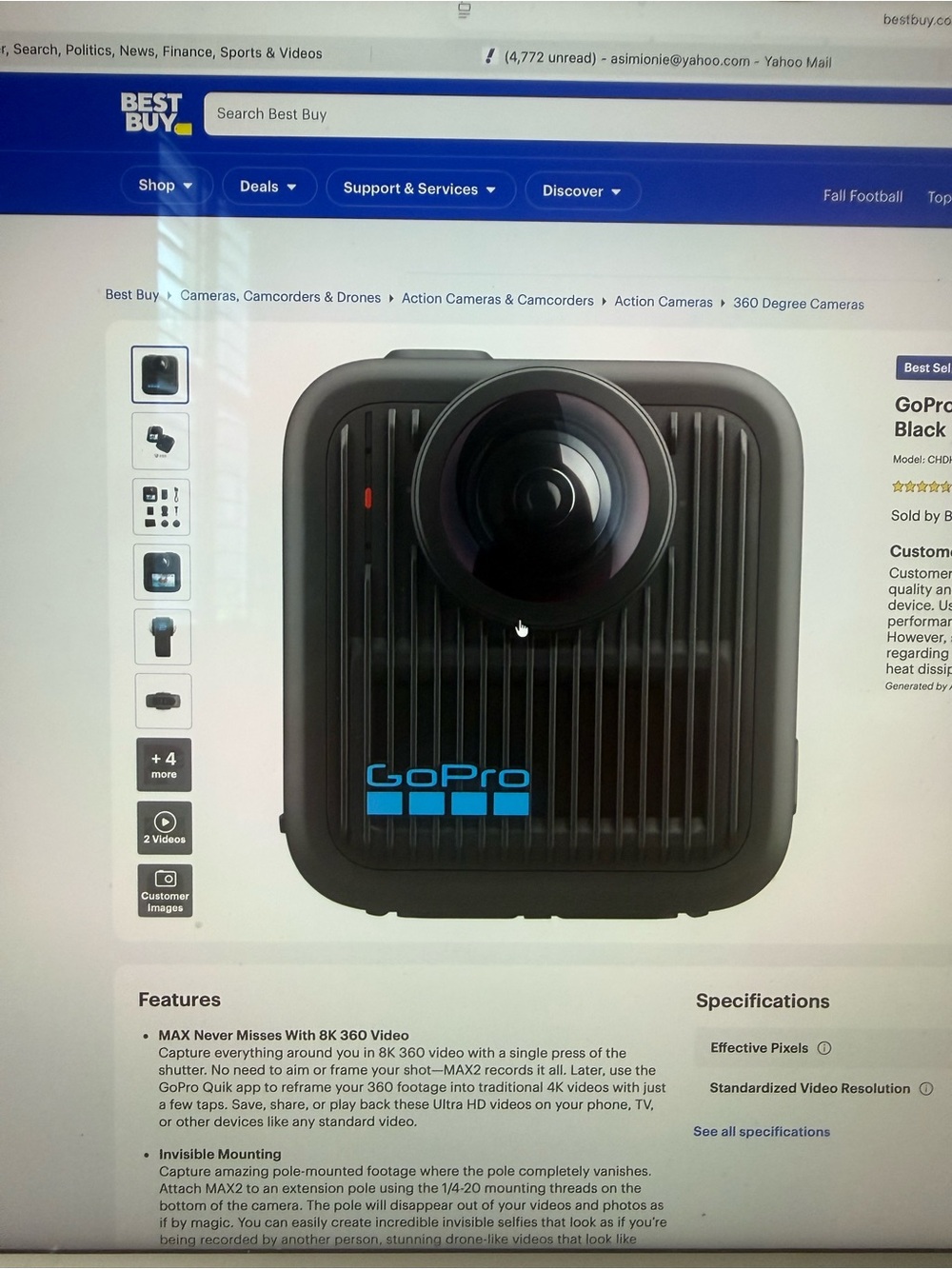 GoPro max2 Black Action Camera with Black Grip and Case